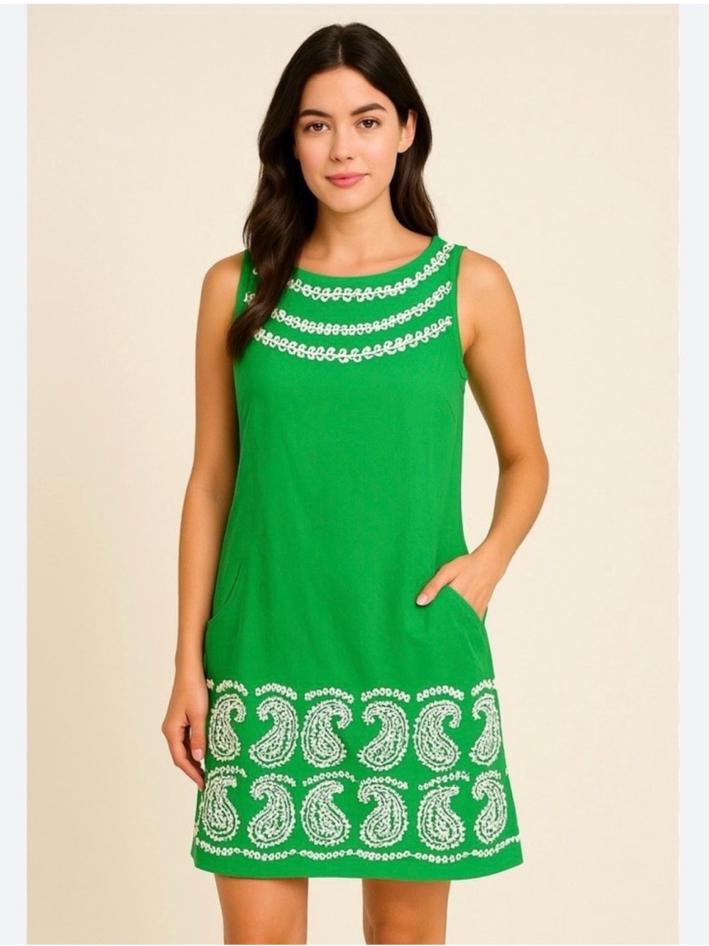 Lilly Pulitzer Grass Green Jacqueline Shift Dress with White Embroidery